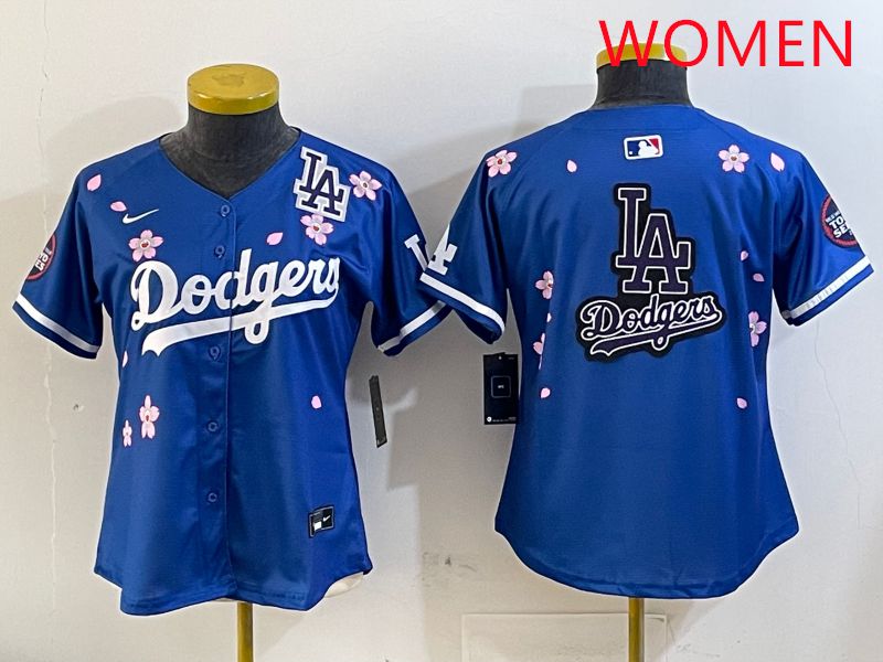 Women Los Angeles Dodgers Blank Blue Sakura Edition 2025 Nike MLB Jersey style 23->women mlb jersey->Women Jersey